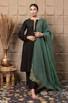 Buy_LABEL FLAMINGO BY VRINDA_Black Cotton, Silk Cut Work, Sequins, Zari Split V-neck Kurta Set With Dupatta _at_Aza_Fashions