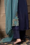 LABEL FLAMINGO BY VRINDA_Blue Cotton, Silk Zari, Metallic Thread, Embroidery Split Zardozi Kurta Set _Online_at_Aza_Fashions