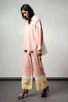 Madder Much_Blush Cotton Collared Bellona Fluted Shirt And Wide Leg Pants Set _Online_at_Aza_Fashions