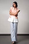 Madder Much_Peach Handloom , And Blue Blazer Pant Set _Online_at_Aza_Fashions