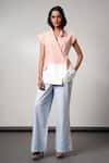 Buy_Madder Much_Peach Handloom , And Blue Blazer Pant Set _Online_at_Aza_Fashions
