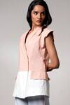 Shop_Madder Much_Peach Handloom , And Blue Blazer Pant Set _Online_at_Aza_Fashions