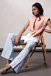 Madder Much_Peach Handloom , And Blue Blazer Pant Set _at_Aza_Fashions