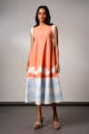 Buy_Madder Much_Peach Cotton Round Neck Tangrine Handloom Midi Dress _at_Aza_Fashions