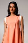 Madder Much_Peach Cotton Round Neck Tangrine Handloom Midi Dress _Online_at_Aza_Fashions