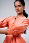 Madder Much_Orange Cotton Embroidery Round Neck Tangerine Wrap Top And Denim Skirt Set _Online_at_Aza_Fashions
