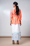 Shop_Madder Much_Orange Cotton Embroidery Round Neck Tangerine Wrap Top And Denim Skirt Set _at_Aza_Fashions