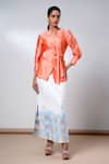 Madder Much_Orange Cotton Embroidery Round Neck Tangerine Wrap Top And Denim Skirt Set _at_Aza_Fashions