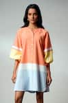 Shop_Madder Much_Multi Color Cotton V-neck Block Handloom Dress _Online_at_Aza_Fashions