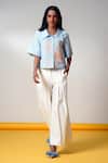 Buy_Madder Much_Aqua Cotton Embroidery Collared Ice Blue Top And Wide-leg Pant Set _Online_at_Aza_Fashions