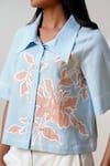 Buy_Madder Much_Aqua Cotton Embroidery Collared Ice Blue Top And Wide-leg Pant Set 