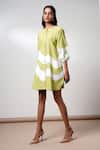 Madder Much_Green Cotton Embroidery Round Neck Hope Olive Bloom Short Dress _Online_at_Aza_Fashions