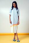 Buy_Madder Much_Blue Cotton V-neck Fiji-ni-horizon-glow Midi Dress _at_Aza_Fashions