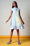 Madder Much_Blue Cotton Embroidery Keyhole Neck Ice Handloom Dress _Online_at_Aza_Fashions