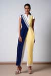 Madder Much_Multi Color Handloom Cotton Split V-neck Jumpsuit _at_Aza_Fashions