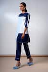 Madder Much_Blue Cotton Round Neck Indigo Handloom Kurta And Pant Set _Online_at_Aza_Fashions