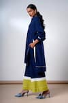 Madder Much_Blue Cotton Collared Indigo Handloom Kurta And Pant Set _Online_at_Aza_Fashions