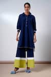 Shop_Madder Much_Blue Cotton Collared Indigo Handloom Kurta And Pant Set _Online_at_Aza_Fashions