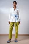 Buy_Madder Much_White Cotton V-neck Top And Olive Pant Set _at_Aza_Fashions