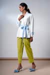 Buy_Madder Much_White Cotton V-neck Top And Olive Pant Set _Online_at_Aza_Fashions