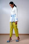 Shop_Madder Much_White Cotton V-neck Top And Olive Pant Set _Online_at_Aza_Fashions