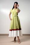 Buy_Madder Much_Olive Green Cotton Open Neck Midi Dress With Belt _at_Aza_Fashions