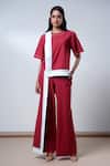 Buy_Madder Much_Red Cotton Round Neck Brick Poplin Top And Pant Set _at_Aza_Fashions