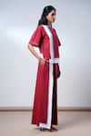 Madder Much_Red Cotton Round Neck Brick Poplin Top And Pant Set _Online_at_Aza_Fashions