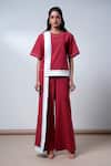 Shop_Madder Much_Red Cotton Round Neck Brick Poplin Top And Pant Set _Online_at_Aza_Fashions
