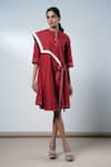 Madder Much_Red Cotton Round Neck Brick Modern Angle Dress _Online_at_Aza_Fashions