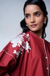 Buy_Madder Much_Red Cotton Embroidery Collared Bloom And Beyond Brick Top & Pant Set _Online_at_Aza_Fashions