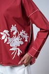 Shop_Madder Much_Red Cotton Embroidery Collared Bloom And Beyond Brick Top & Pant Set _Online_at_Aza_Fashions