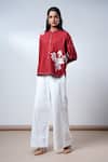 Buy_Madder Much_Red Cotton Embroidery Collared Bloom And Beyond Brick Top & Pant Set 
