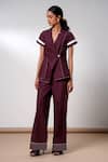 Buy_Madder Much_Brown Cotton Fold And Flow Wrap Top With Pants _Online_at_Aza_Fashions