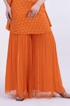 Shop_Merge Design_Orange Chiffon, Satin Mirrors Keyhole Neck Work Kaftan Kurta Set _Online_at_Aza_Fashions