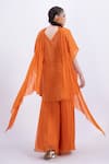 Shop_Merge Design_Orange Chiffon, Satin Mirrors Keyhole Neck Work Kaftan Kurta Set _at_Aza_Fashions