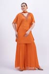 Buy_Merge Design_Orange Chiffon, Satin Mirrors Keyhole Neck Work Kaftan Kurta Set _at_Aza_Fashions
