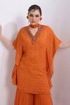 Merge Design_Orange Chiffon, Satin Mirrors Keyhole Neck Work Kaftan Kurta Set _at_Aza_Fashions