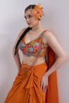 Merge Design_Orange Modal, Satin Embroidery, Applique Round Neck Top And Dhoti Skirt _Online_at_Aza_Fashions