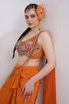 Buy_Merge Design_Orange Modal, Satin Embroidery, Applique Round Neck Top And Dhoti Skirt _Online_at_Aza_Fashions