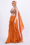 Merge Design_Orange Modal, Satin Embroidery, Applique Round Neck Top And Dhoti Skirt _at_Aza_Fashions