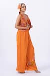 Buy_Merge Design_Orange Organza, Modal, Satin Applique, Embroidery, Fabric Blouse And Pant Set _Online_at_Aza_Fashions