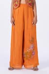 Shop_Merge Design_Orange Organza, Modal, Satin Applique, Embroidery, Fabric Blouse And Pant Set _Online_at_Aza_Fashions