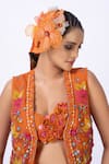 Merge Design_Orange Organza, Modal, Satin Applique, Embroidery, Fabric Blouse And Pant Set _at_Aza_Fashions