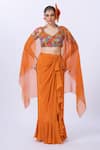 Buy_Merge Design_Orange Modal, Satin, Organza Embroidery, Beads Applique Embellished Dhoti Set _at_Aza_Fashions