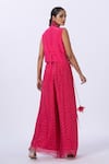 Shop_Merge Design_Pink Modal, Satin, Georgette Embroidery Open Neck Trellis Work Blouse And Pant Set _at_Aza_Fashions