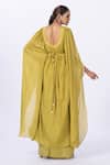Shop_Merge Design_Green Chiffon Mirrors, Applique Round Neck Embroidered Kaftan _at_Aza_Fashions