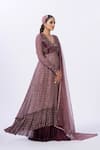 Merge Design_Wine Chiffon, Georgette, Organza Embroidery, Sequins Applique Anarkali Set _Online_at_Aza_Fashions