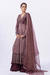 Buy_Merge Design_Wine Chiffon, Georgette, Organza Embroidery, Sequins Applique Anarkali Set _Online_at_Aza_Fashions