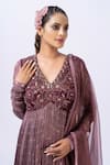 Shop_Merge Design_Wine Chiffon, Georgette, Organza Embroidery, Sequins Applique Anarkali Set _Online_at_Aza_Fashions